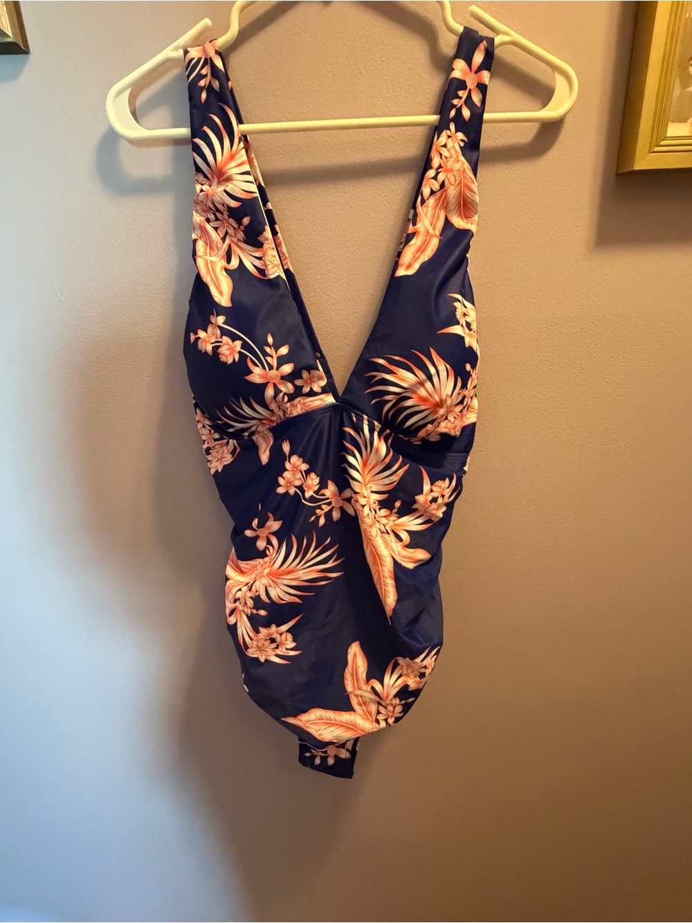 NWT Navy One-Piece Swimsuit with Coral Floral Print